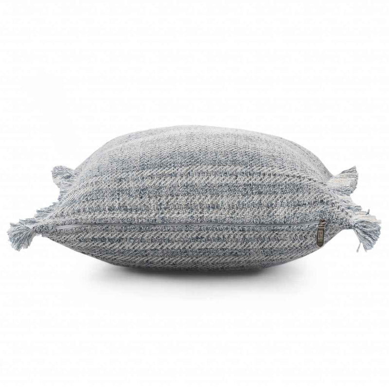 20" X 20" Denim Blue And Ivory Polyester Striped Zippered Pillow