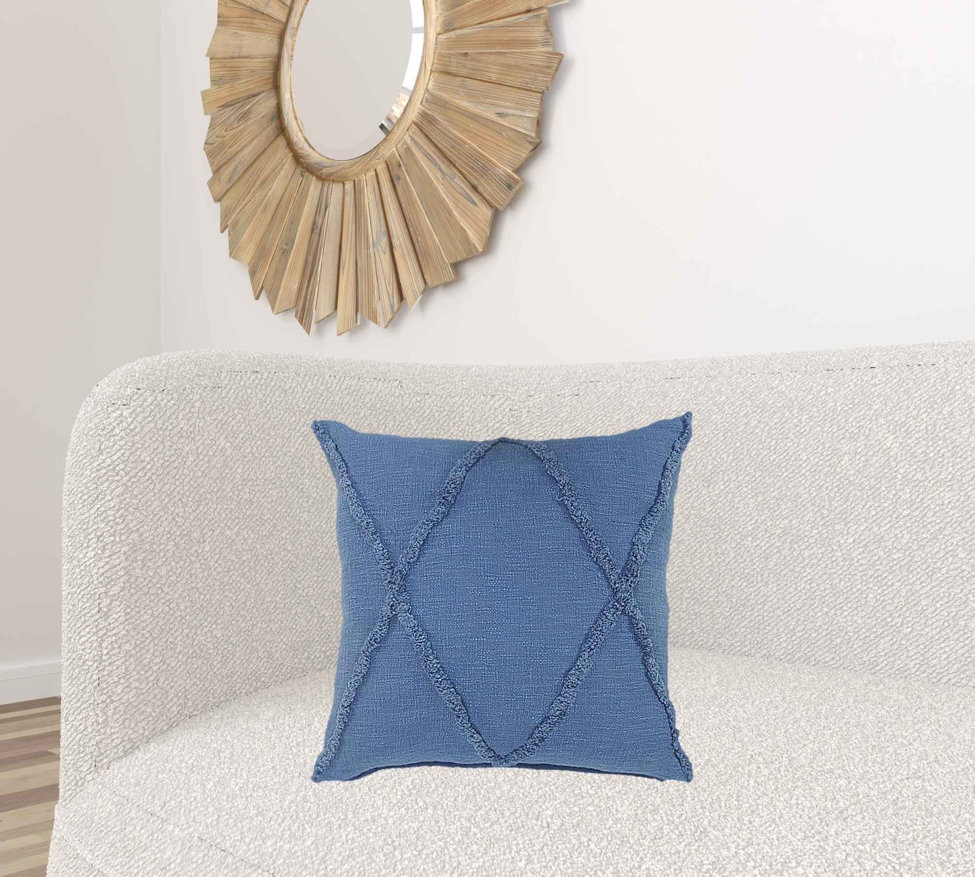 20" X 20" Classic Blue 100% Cotton Diamond Zippered Pillow