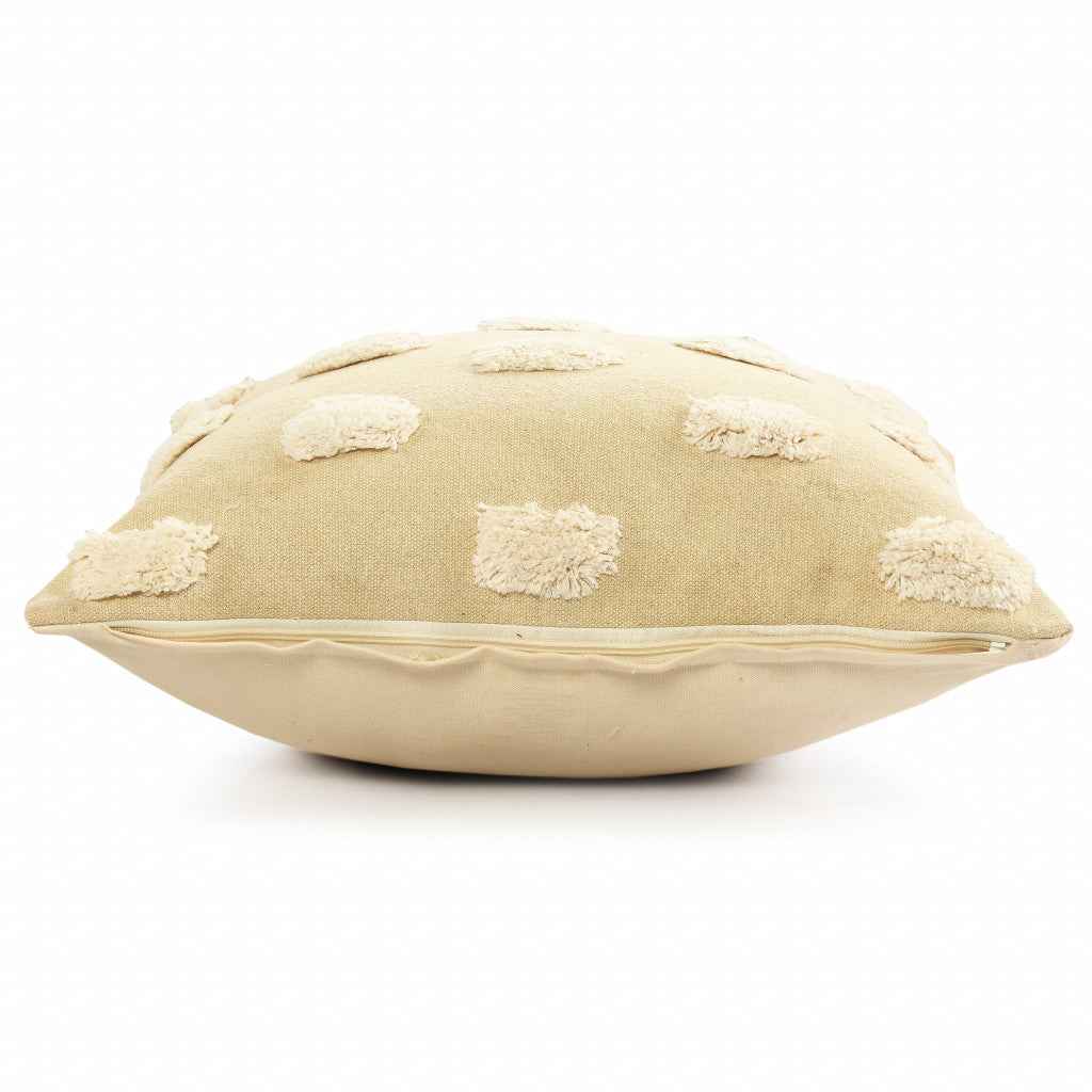 20" X 20" Cream And White 100% Cotton Zippered Pillow