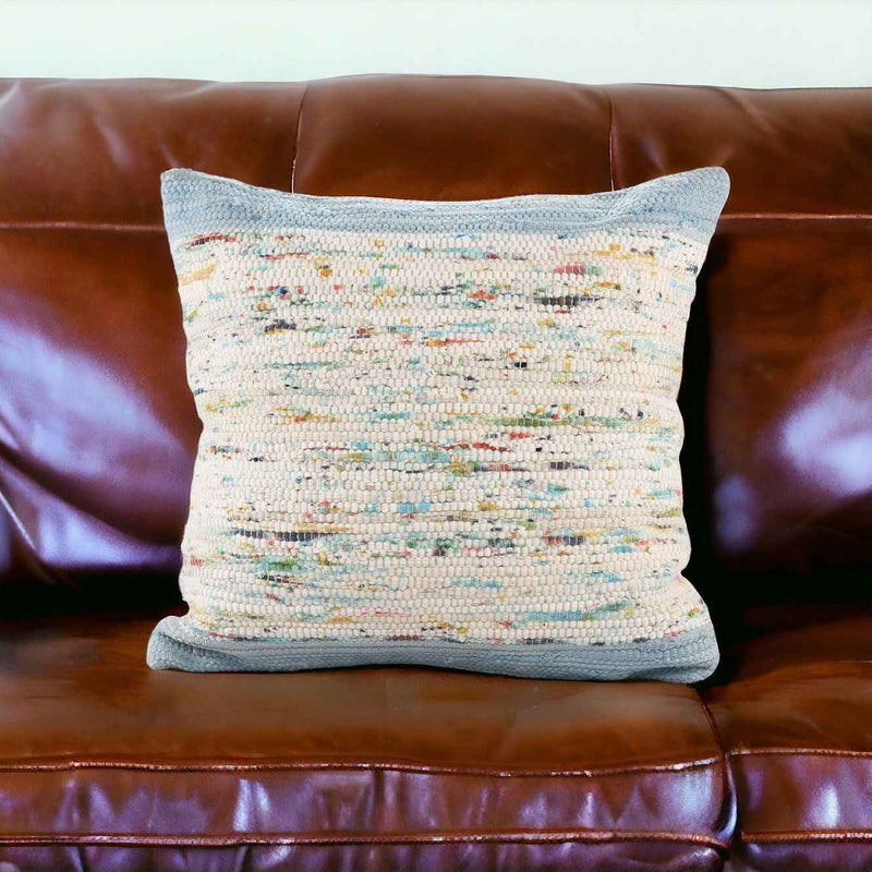 20" X 20" Blue and Off White Abstract Cotton Pillow