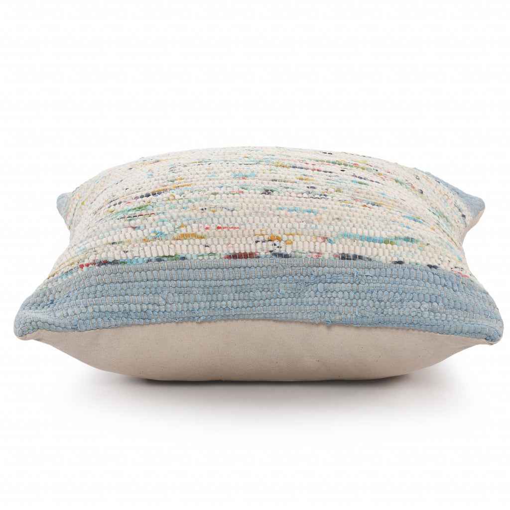 20" X 20" Blue and Off White Abstract Cotton Pillow
