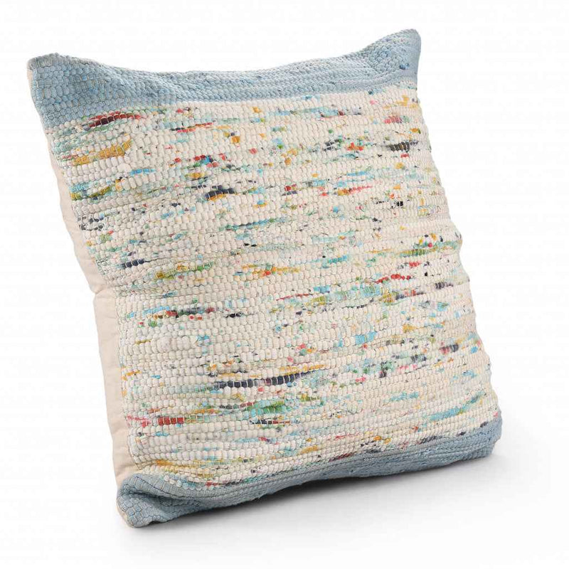 20" X 20" Blue and Off White Abstract Cotton Pillow