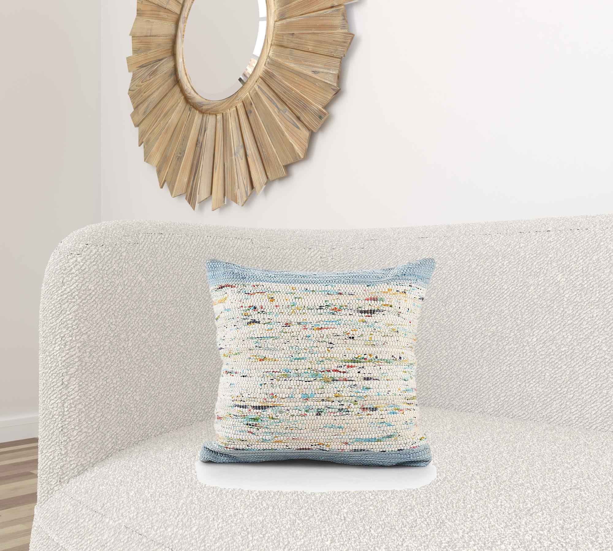 20" X 20" Blue and Off White Abstract Cotton Pillow
