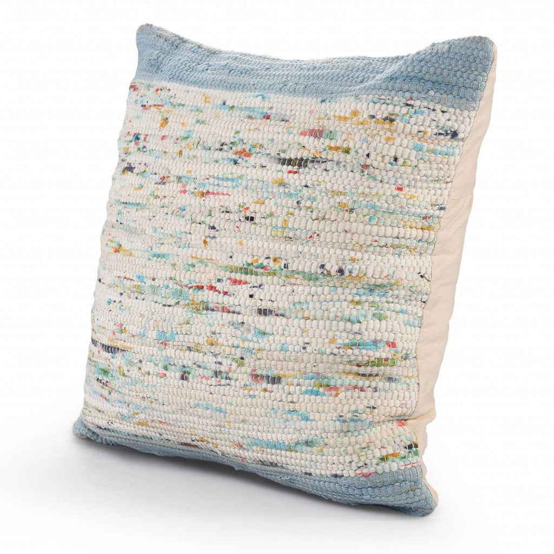 20" X 20" Blue and Off White Abstract Cotton Pillow