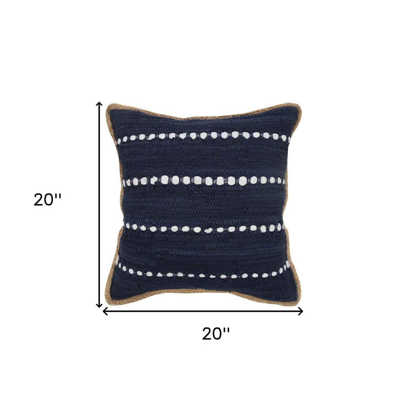 20" X 20" Blue and Beige Striped Cotton Blend Zippered Pillow