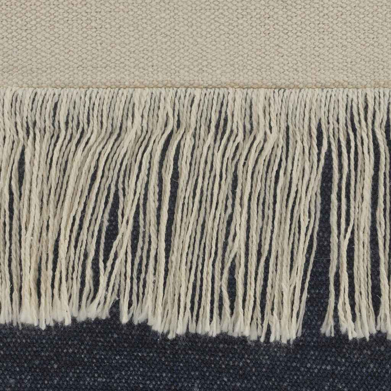 14" X 36" Denim Blue And Off-White 100% Cotton Zippered Pillow