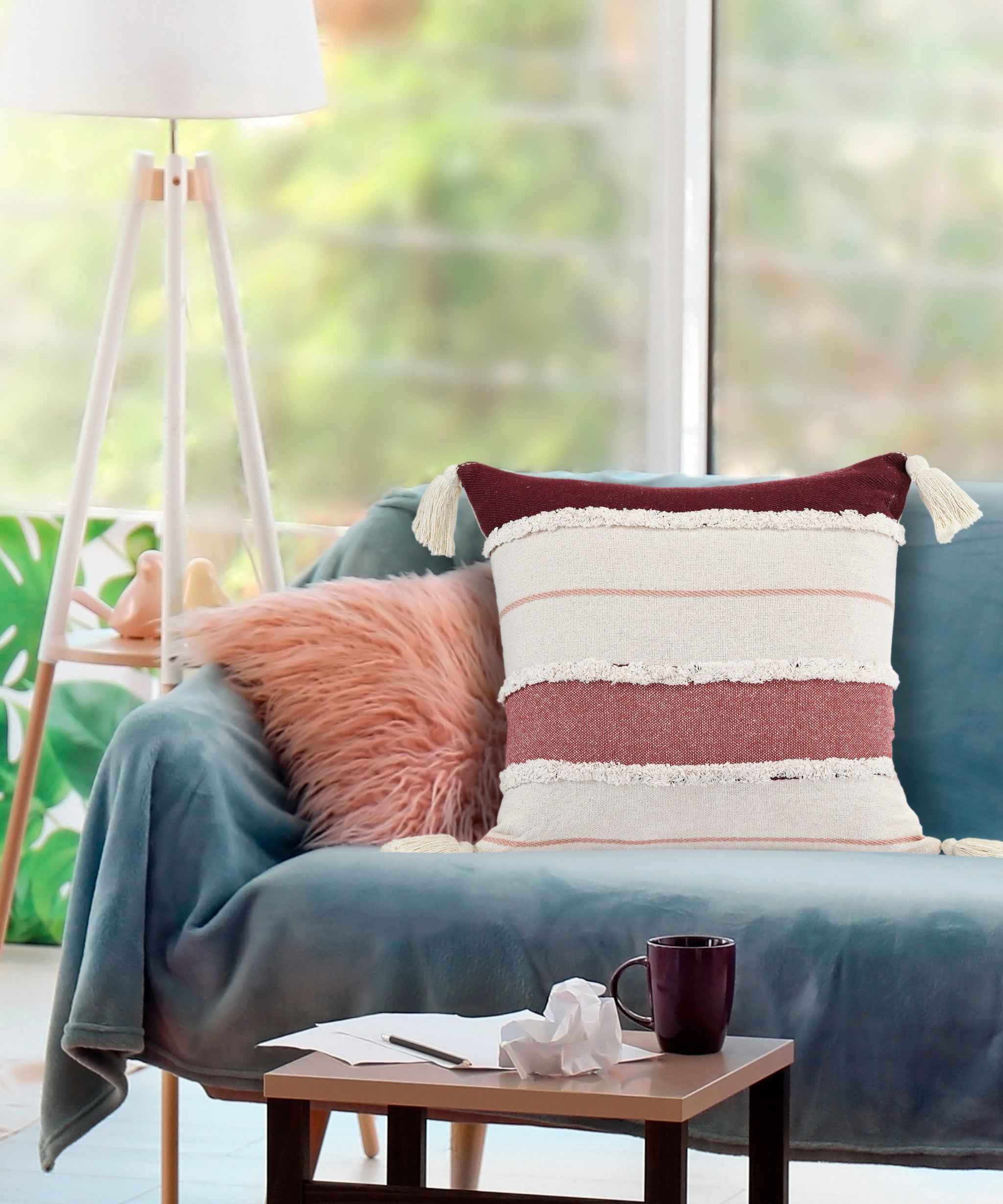 20" X 20" 100% Cotton Striped Zippered Pillow