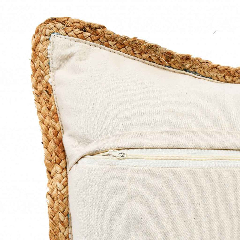 20" X 20" Air Blue White And Tan 100% Cotton Striped Zippered Pillow