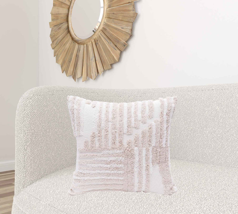 22" X 22" Cream And White 100% Cotton Striped Zippered Pillow