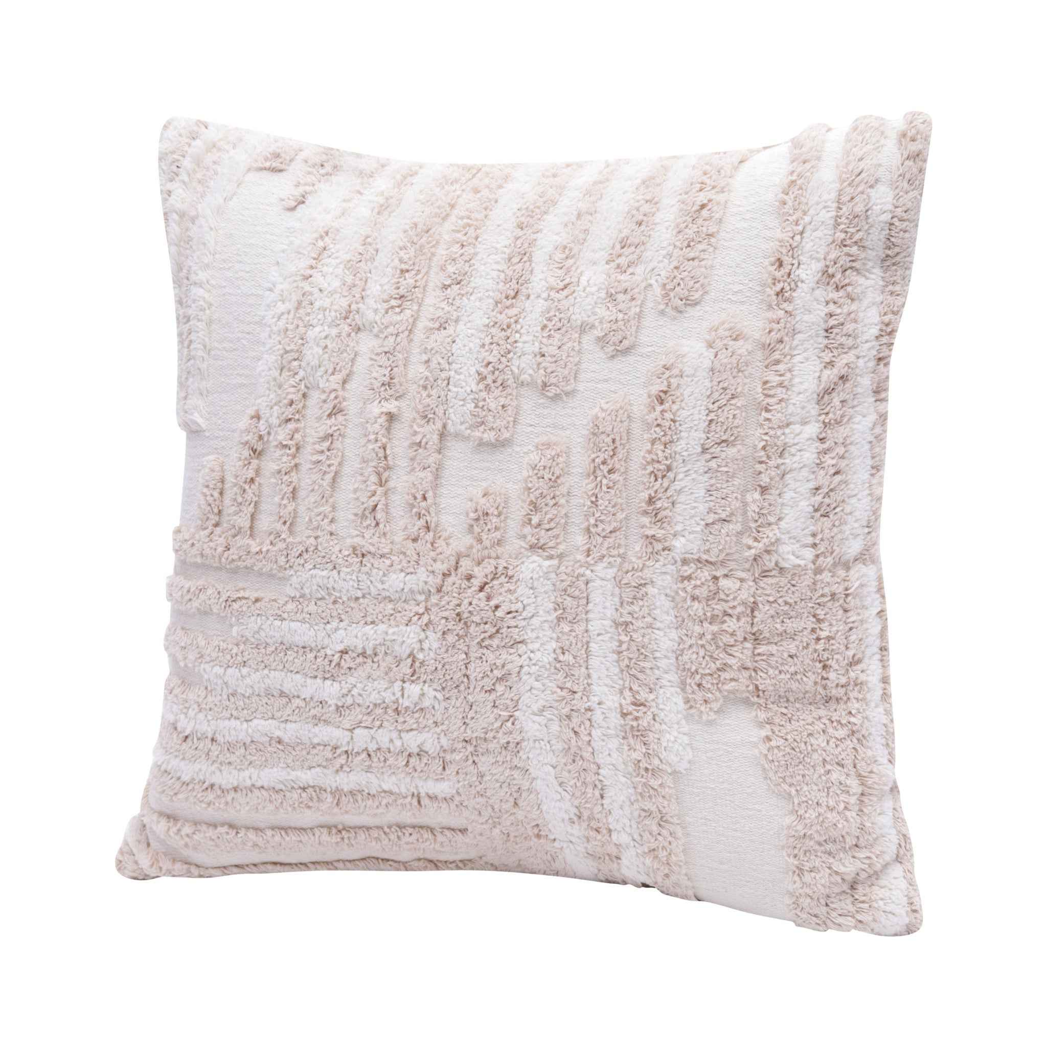 22" X 22" Cream And White 100% Cotton Striped Zippered Pillow