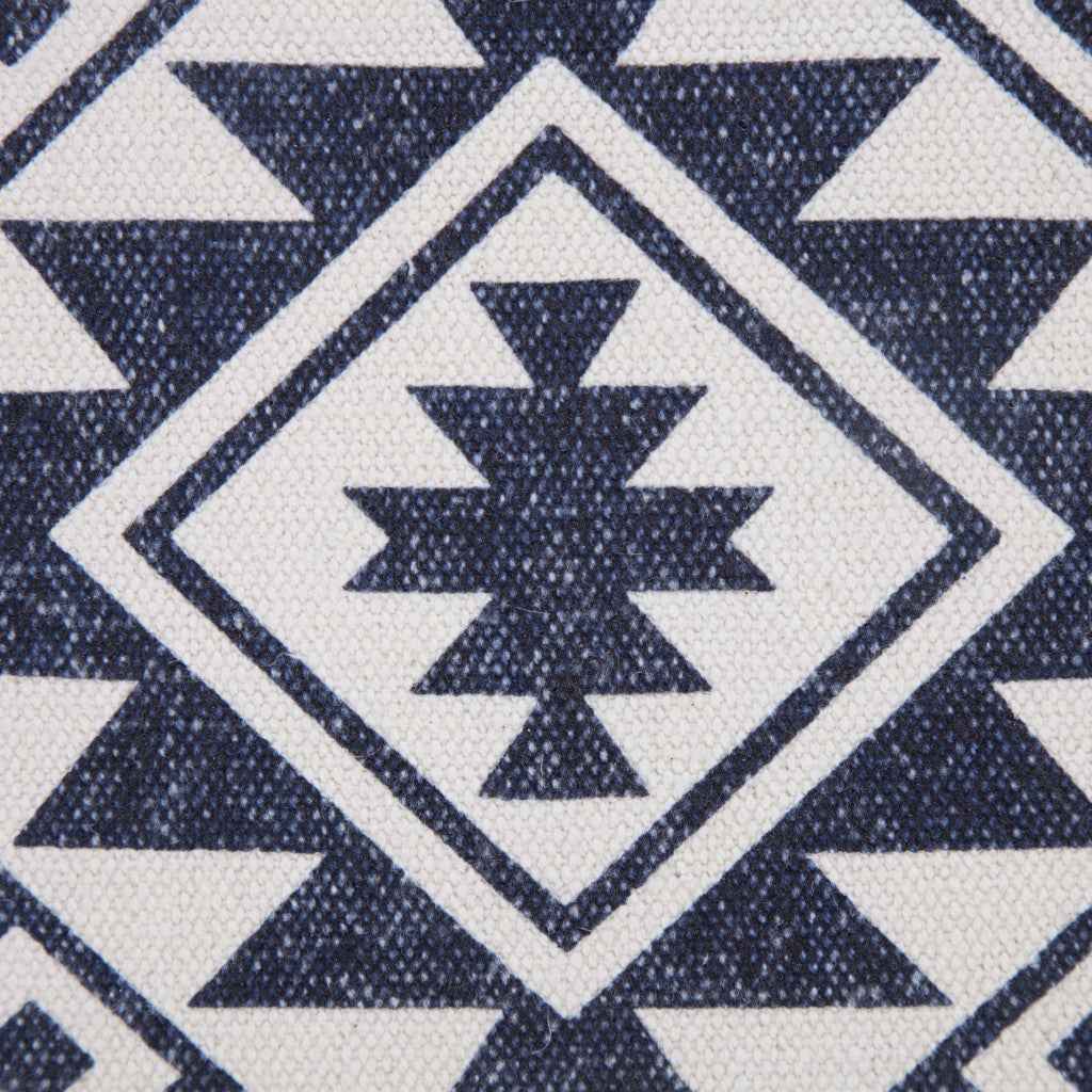 20" X 20" Navy And White 100% Cotton Geometric Zippered Pillow
