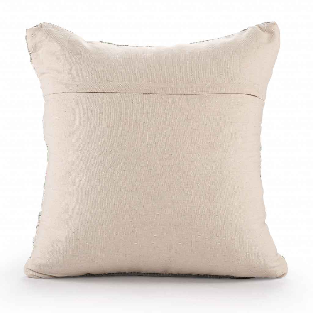 20" X 20" Green And Off-White 100% Cotton Abstract Zippered Pillow