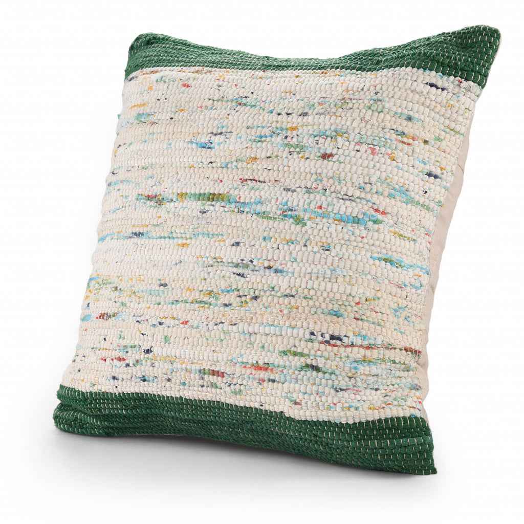 20" X 20" Green And Off-White 100% Cotton Abstract Zippered Pillow