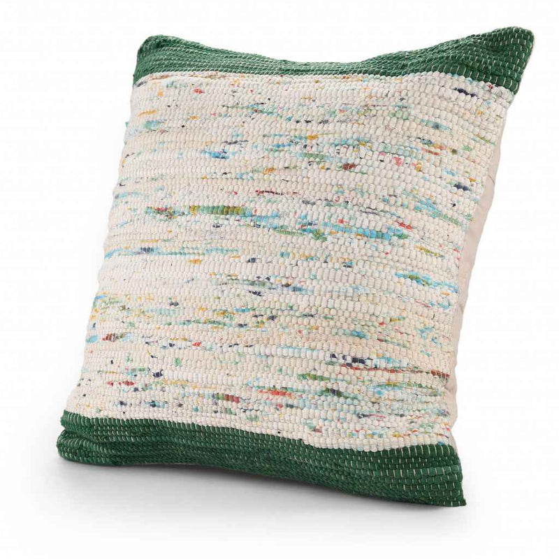 20" X 20" Green And Off-White 100% Cotton Abstract Zippered Pillow