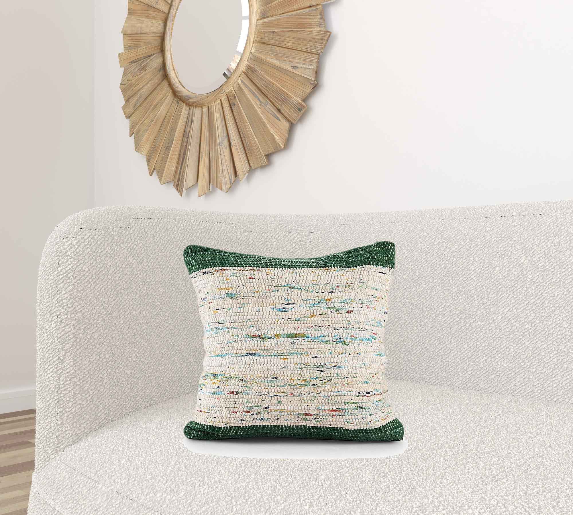 20" X 20" Green And Off-White 100% Cotton Abstract Zippered Pillow