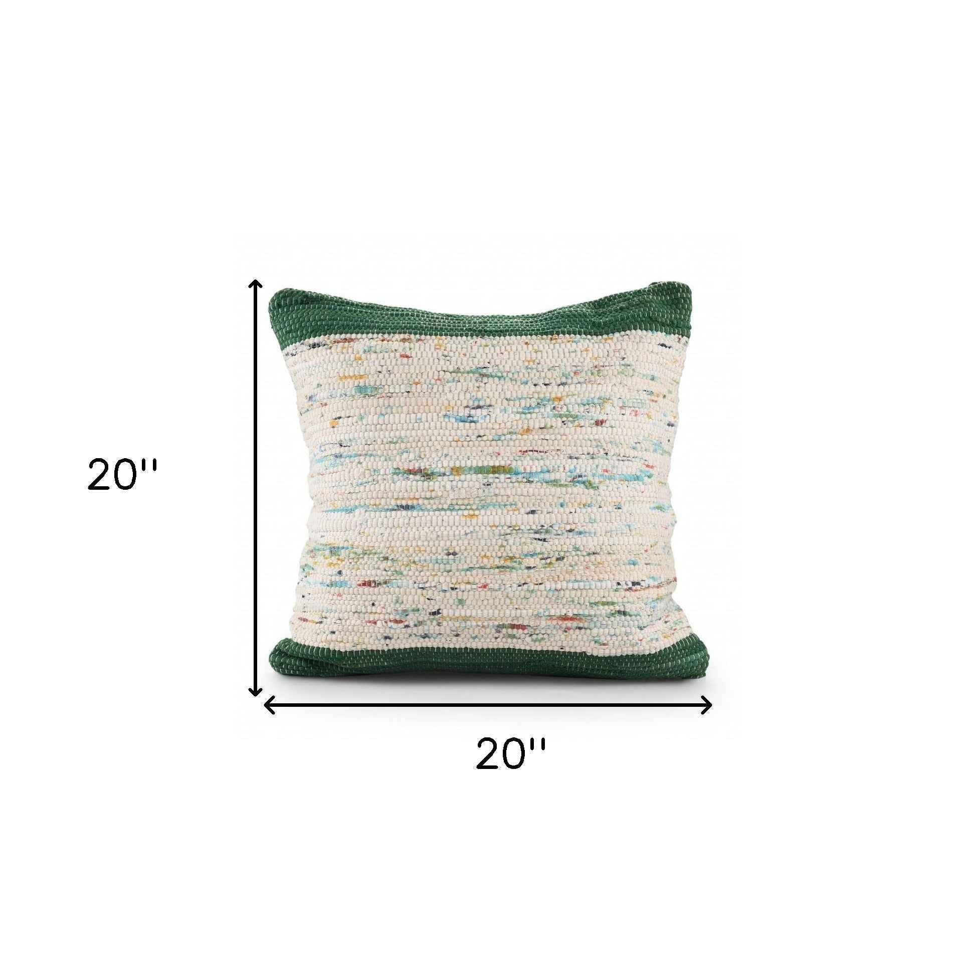20" X 20" Green And Off-White 100% Cotton Abstract Zippered Pillow