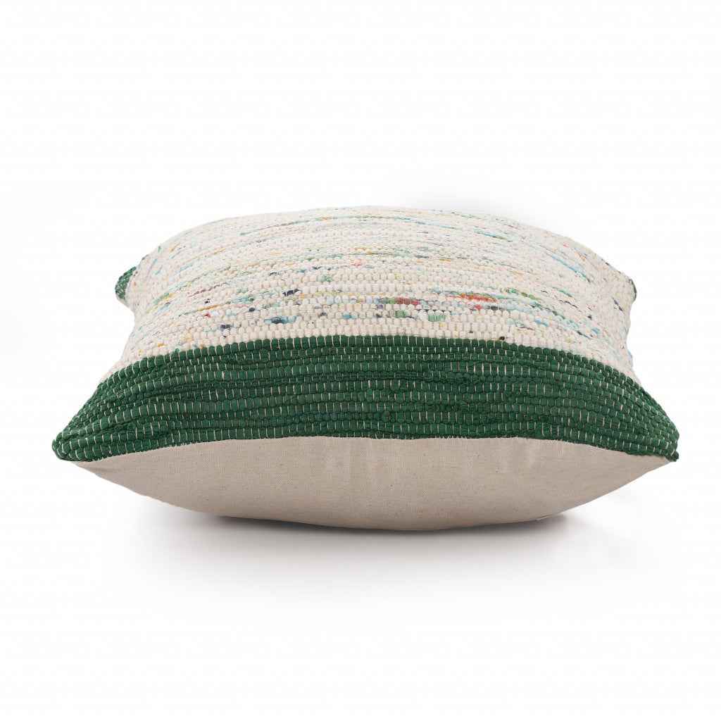 20" X 20" Green And Off-White 100% Cotton Abstract Zippered Pillow