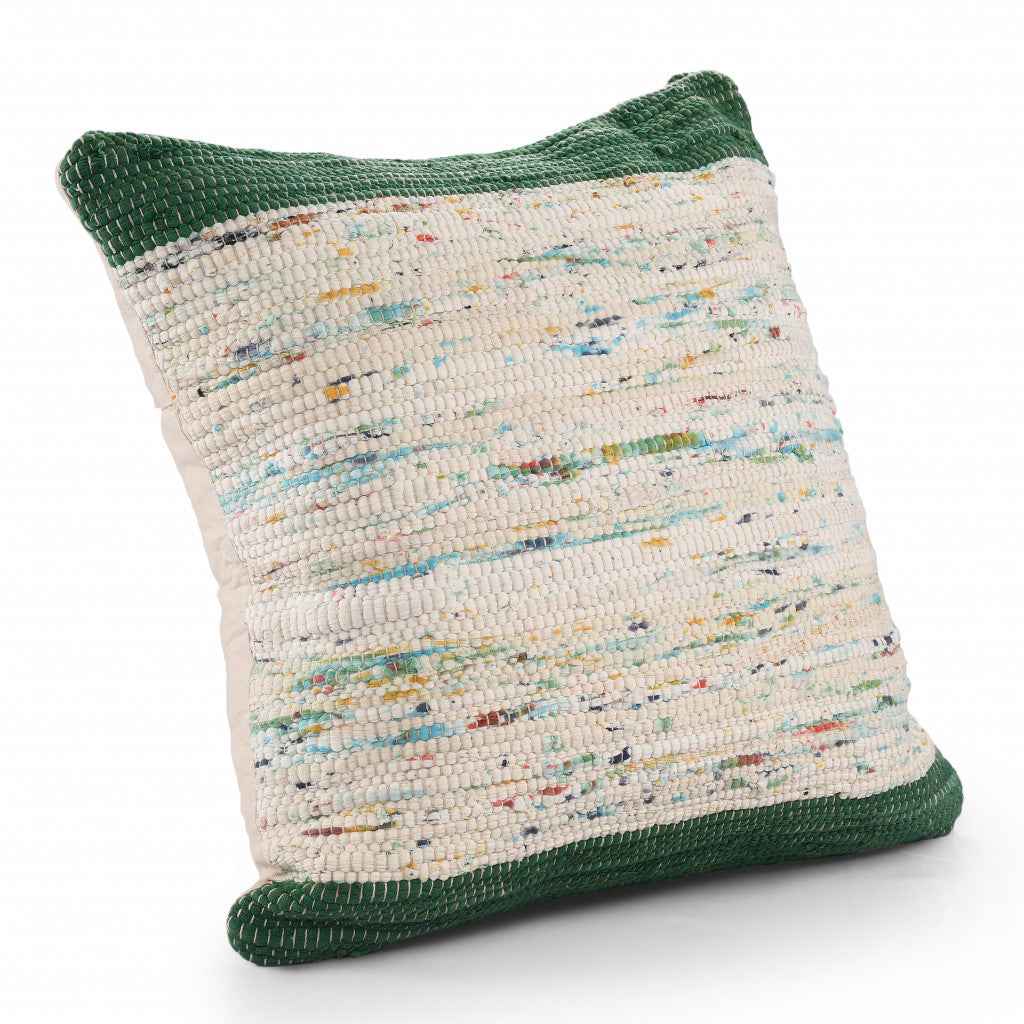 20" X 20" Green And Off-White 100% Cotton Abstract Zippered Pillow