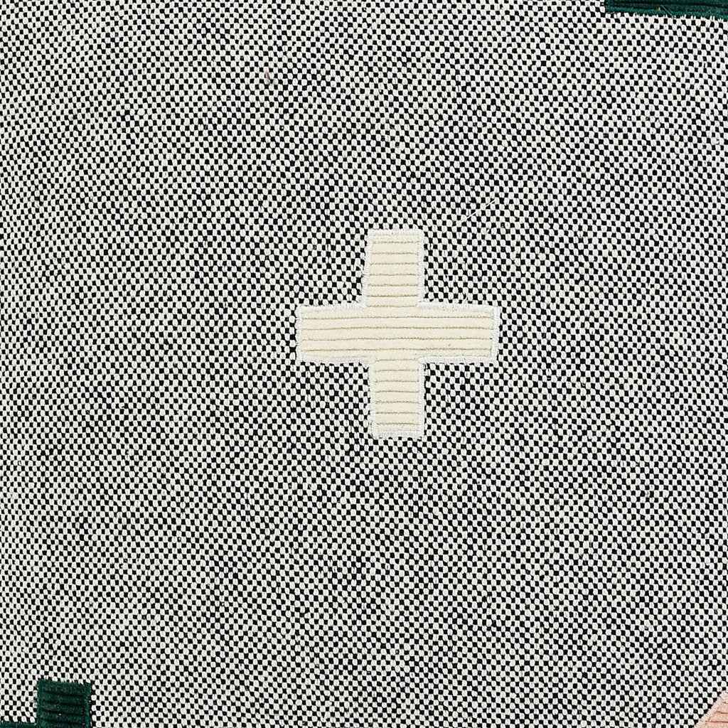 20" X 20" Black Off-White Pink And Green 100% Cotton Geometric Zippered Pillow