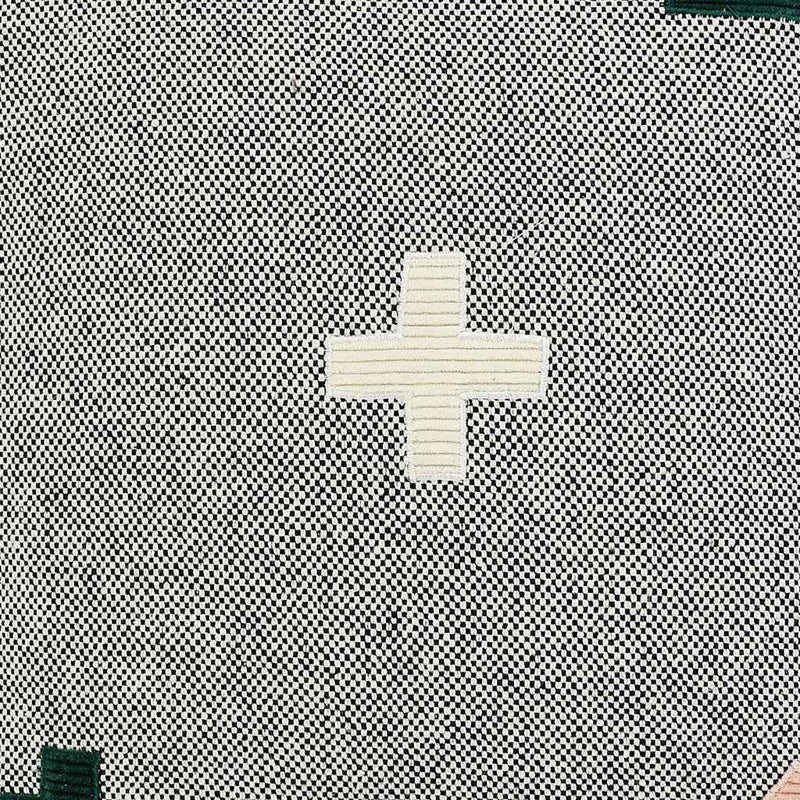 20" X 20" Black Off-White Pink And Green 100% Cotton Geometric Zippered Pillow