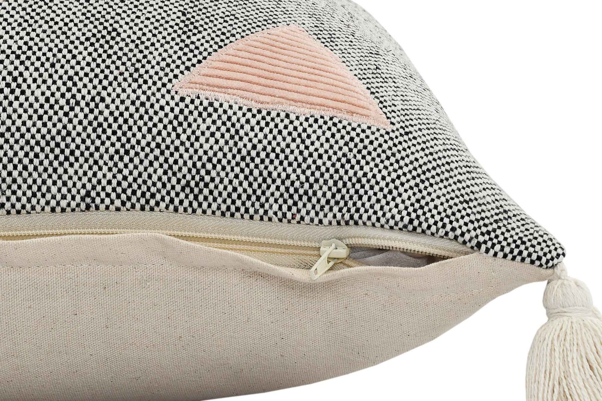 20" X 20" Black Off-White Pink And Green 100% Cotton Geometric Zippered Pillow