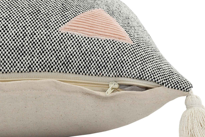 20" X 20" Black Off-White Pink And Green 100% Cotton Geometric Zippered Pillow