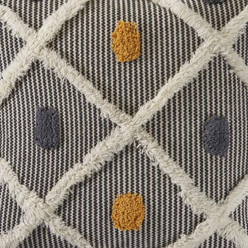 20" X 20" Black Gray Yellow And Off-White 100% Cotton Geometric Zippered Pillow