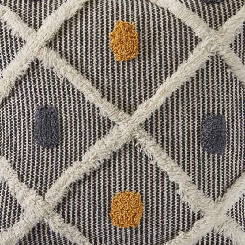 20" X 20" Black Gray Yellow And Off-White 100% Cotton Geometric Zippered Pillow