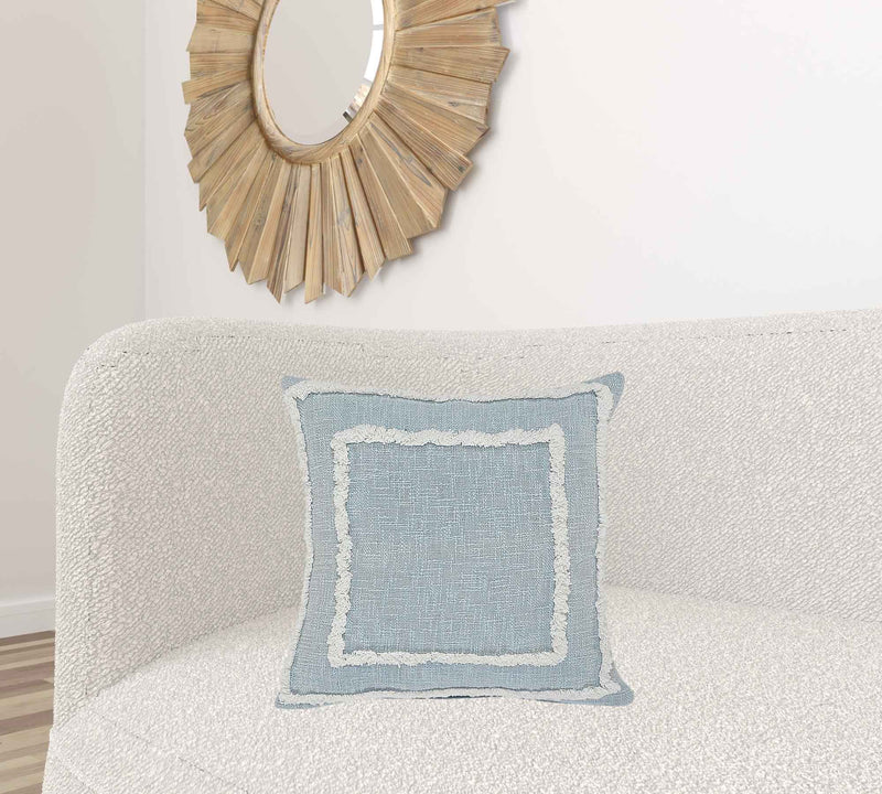 20" X 20" Sky Blue And White 100% Cotton Geometric Zippered Pillow