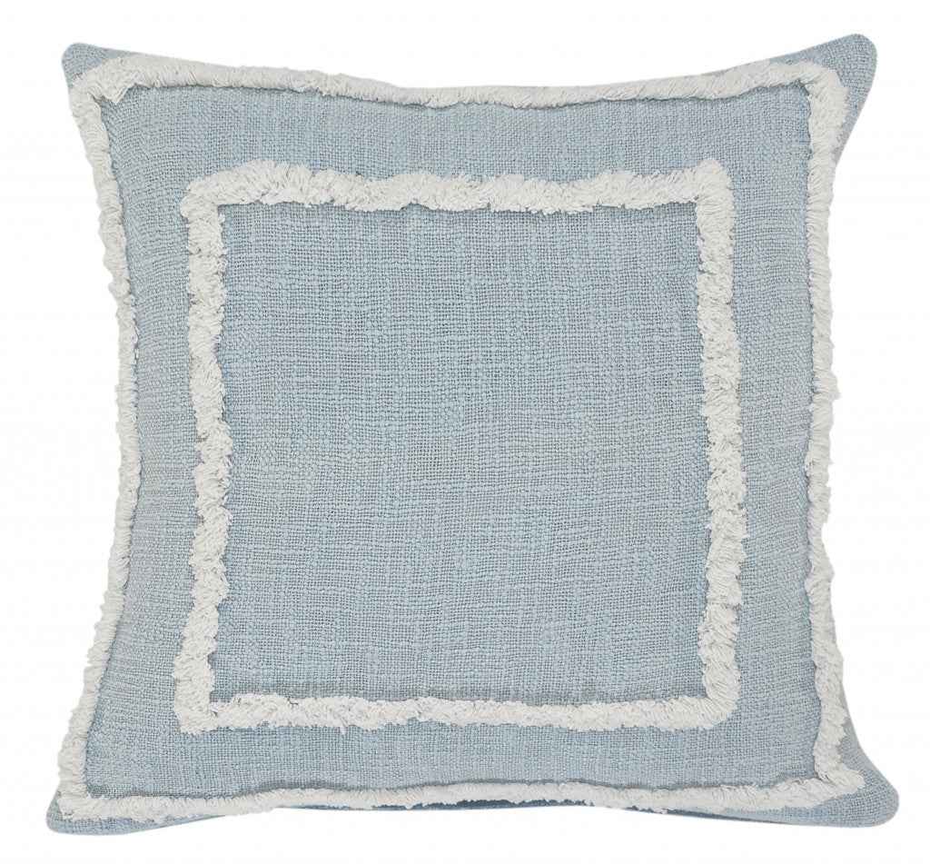 20" X 20" Sky Blue And White 100% Cotton Geometric Zippered Pillow