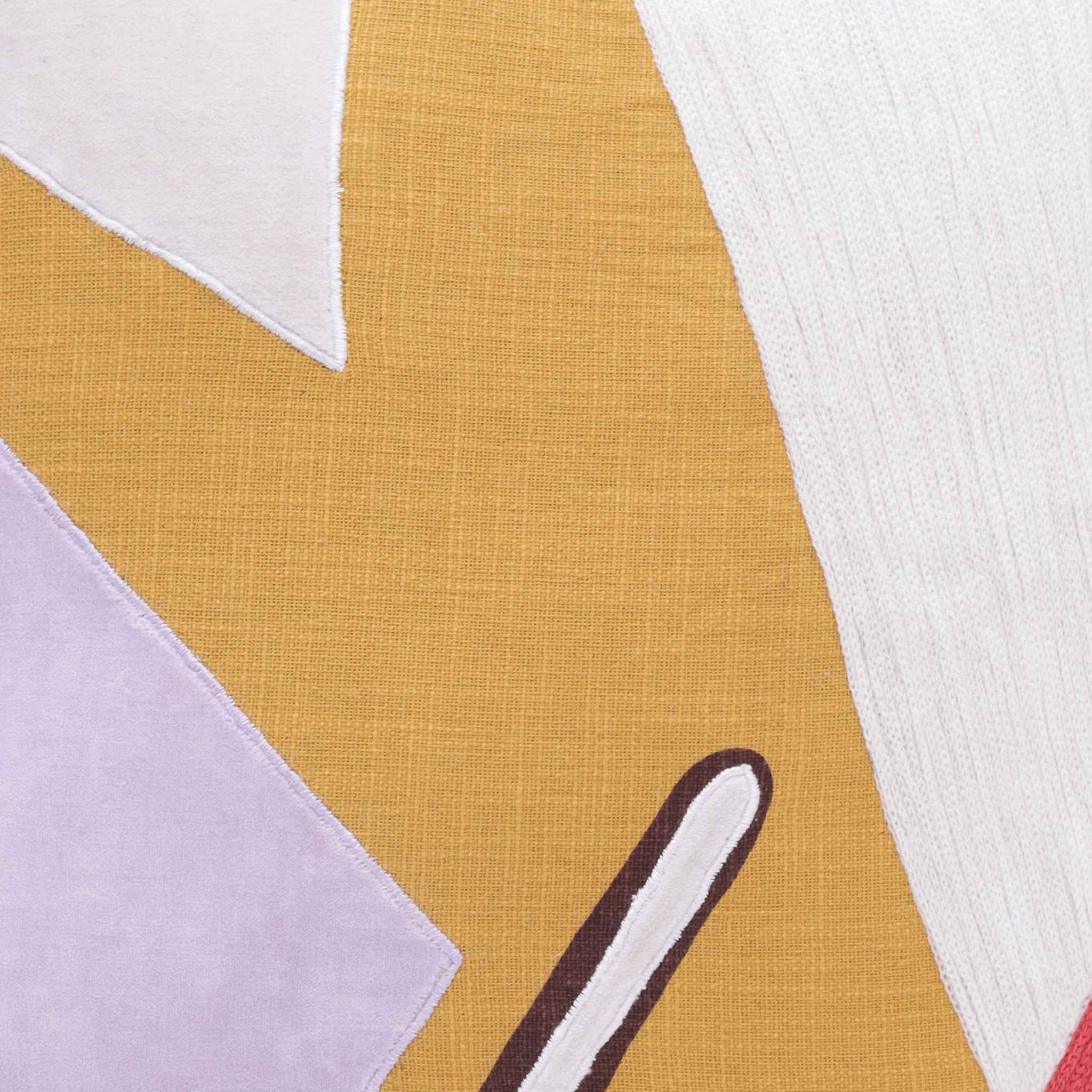 20" X 20" Yellow Purple Off-White And Coral 100% Cotton Abstract Zippered Pillow