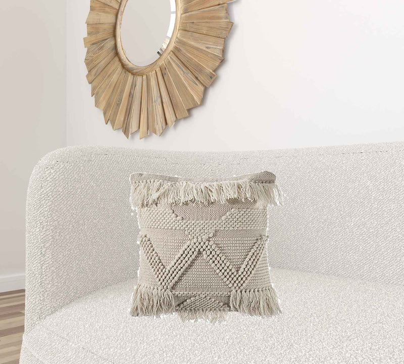 20" X 20" Ivory 100% Cotton Geometric Zippered Pillow