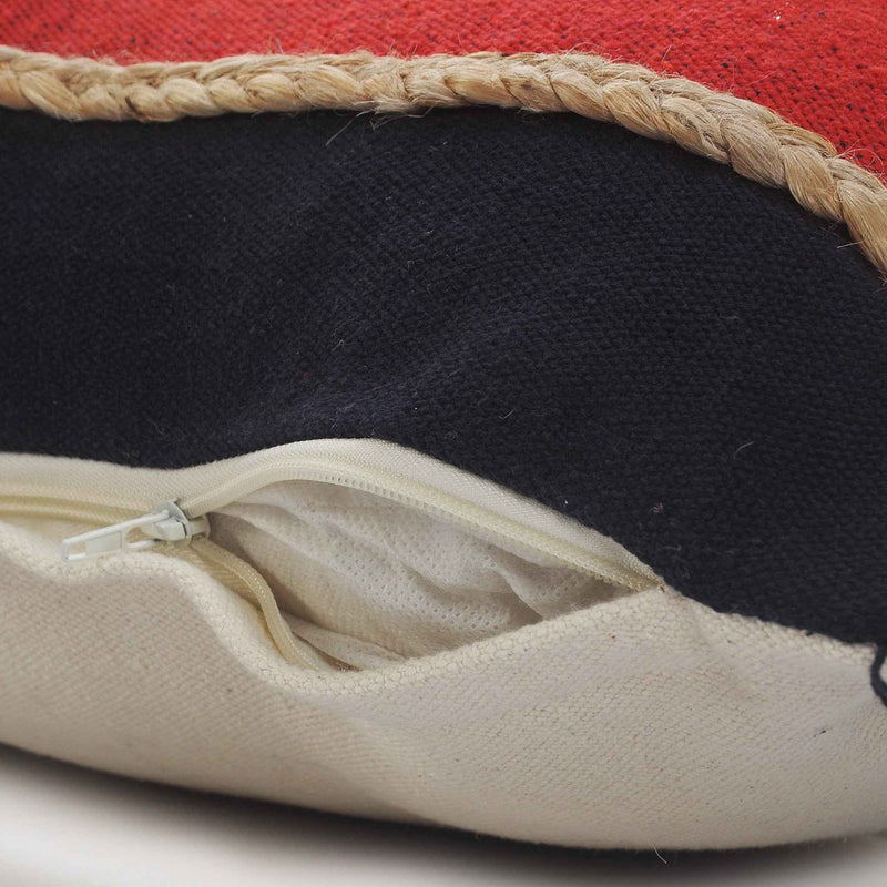 14" X 36" Red Navy And Tan 100% Cotton Striped Zippered Pillow