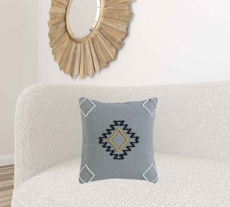 20" X 20" Gray Black Yellow And Ivory 100% Cotton Geometric Zippered Pillow