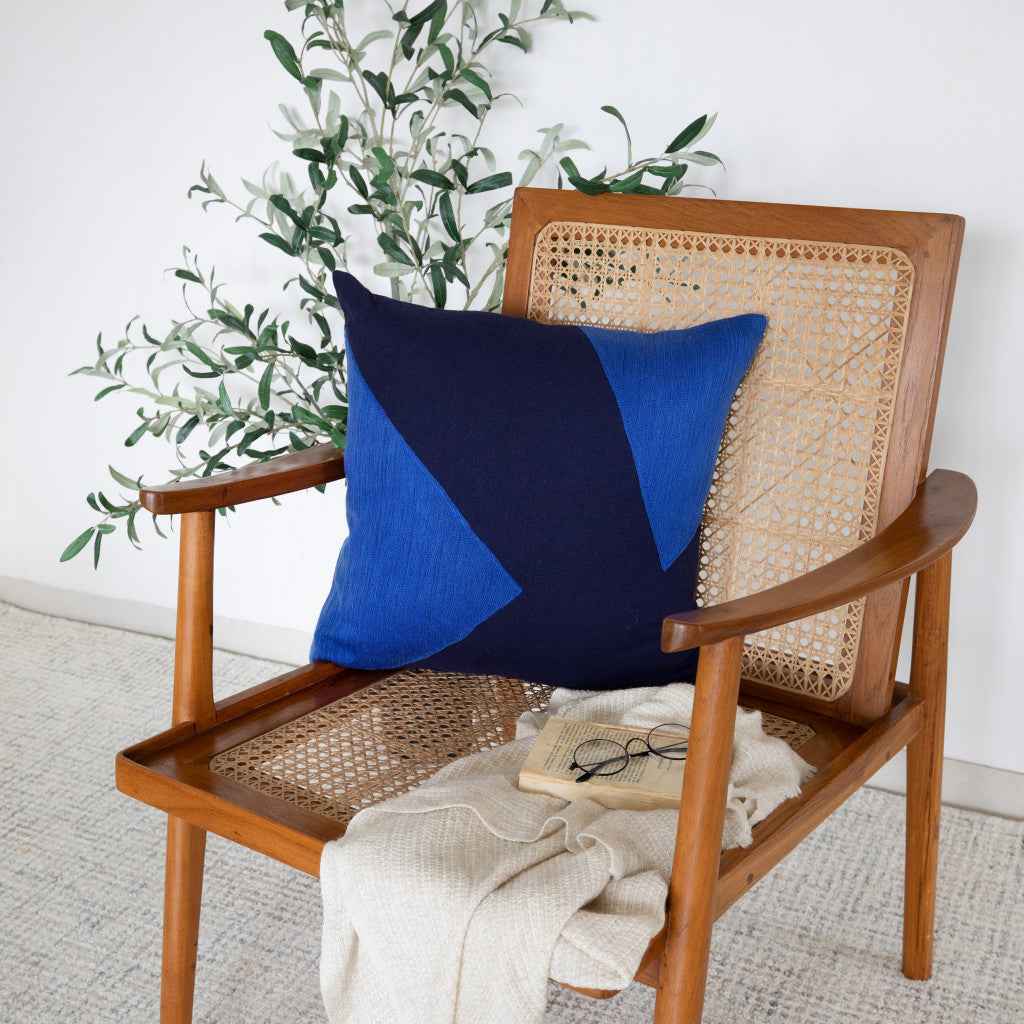 20" X 20" Cobalt Blue And Navy 100% Cotton Abstract Zippered Pillow