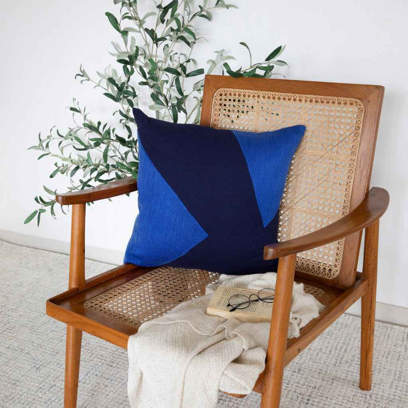 20" X 20" Cobalt Blue And Navy 100% Cotton Abstract Zippered Pillow