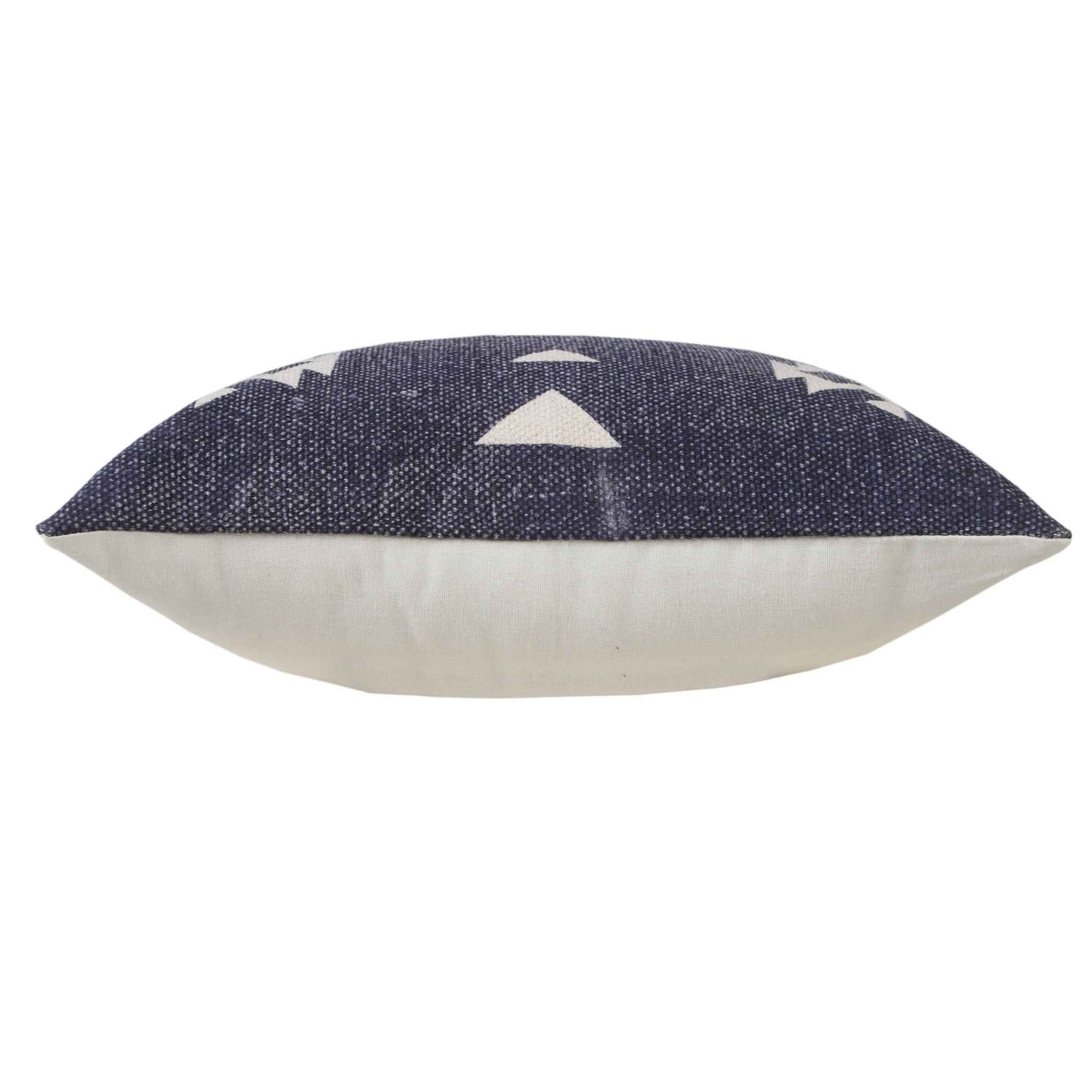 20" X 20" Navy And White 100% Cotton Geometric Zippered Pillow