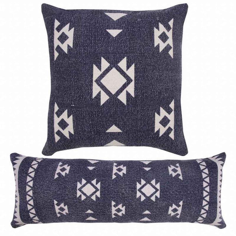 20" X 20" Navy And White 100% Cotton Geometric Zippered Pillow