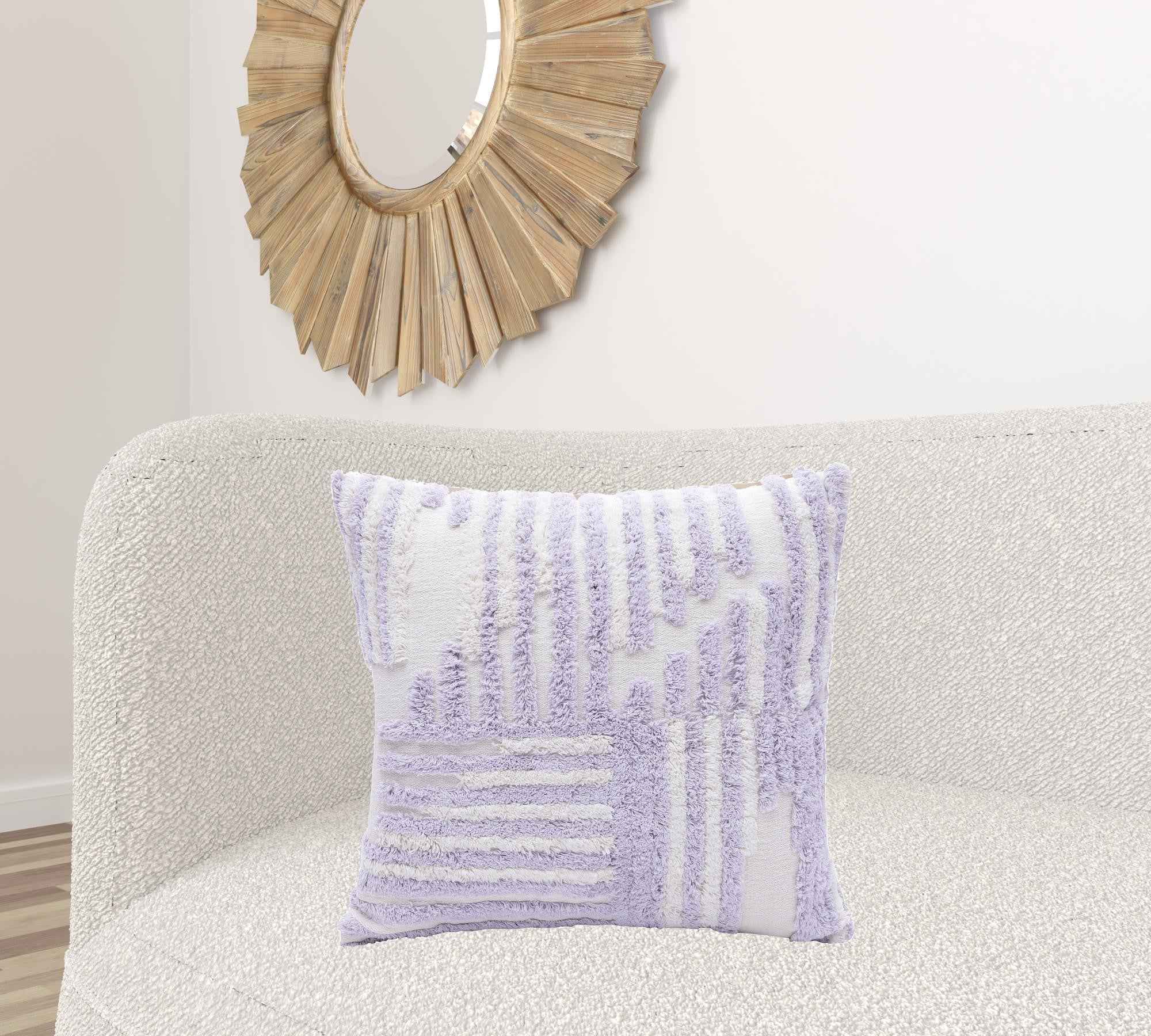22" X 22" Purple And White 100% Cotton Striped Zippered Pillow
