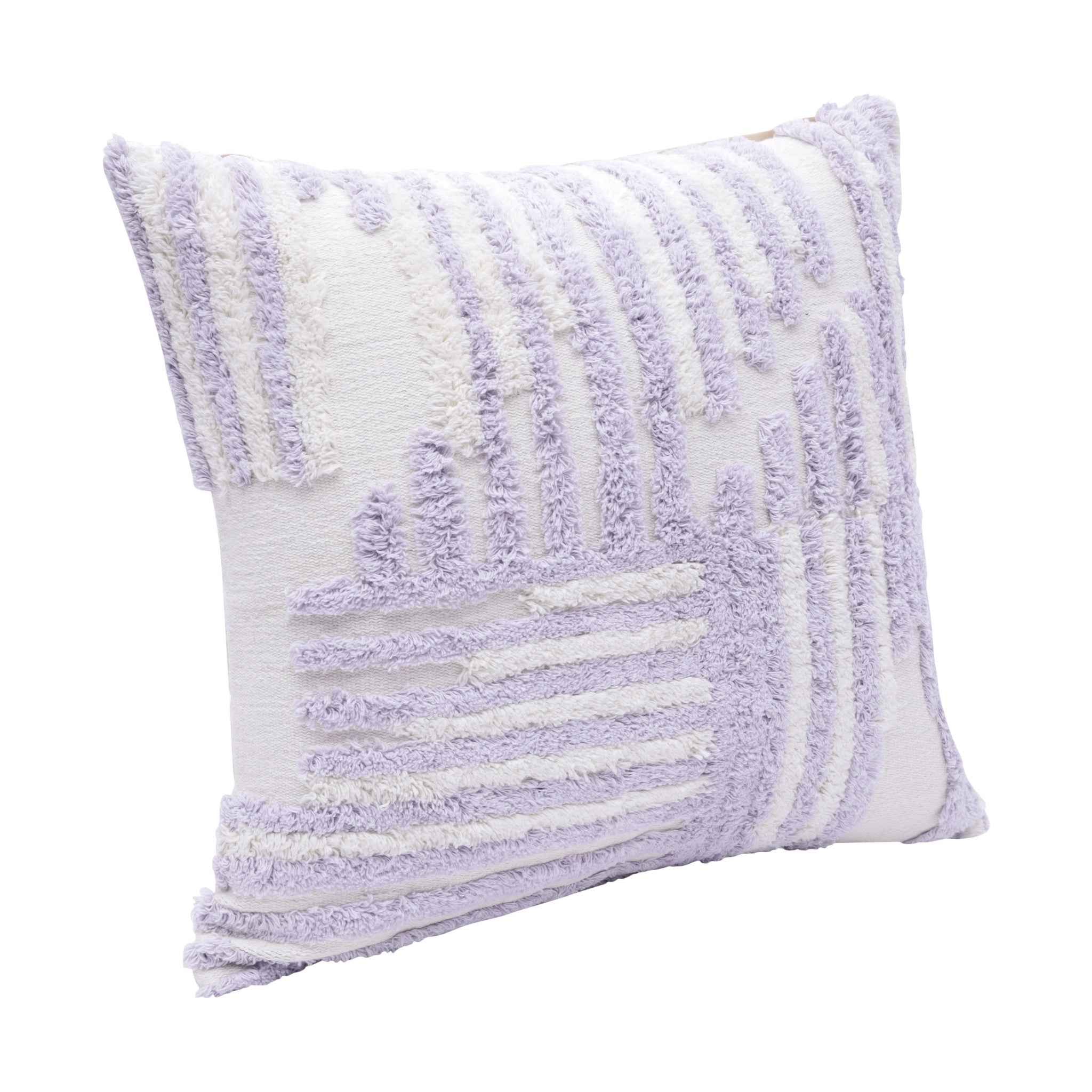 22" X 22" Purple And White 100% Cotton Striped Zippered Pillow