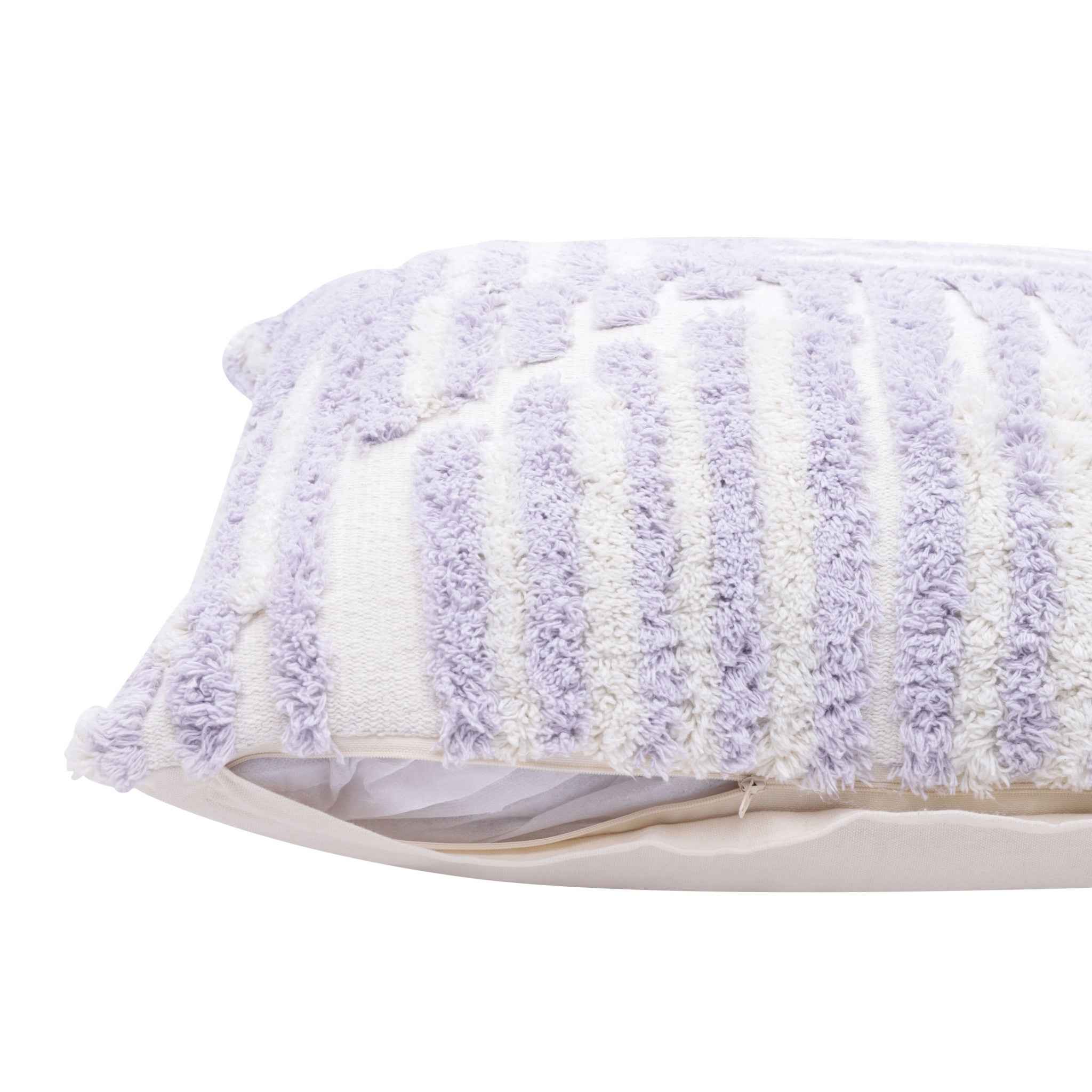 22" X 22" Purple And White 100% Cotton Striped Zippered Pillow