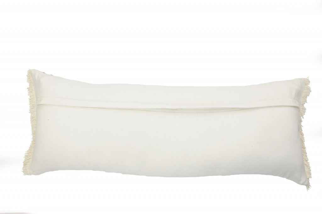 14" X 36" Gray And Off-White 100% Cotton Zippered Pillow