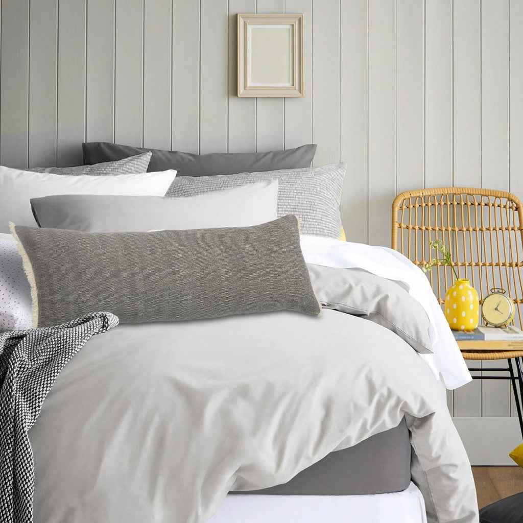 14" X 36" Gray And Off-White 100% Cotton Zippered Pillow