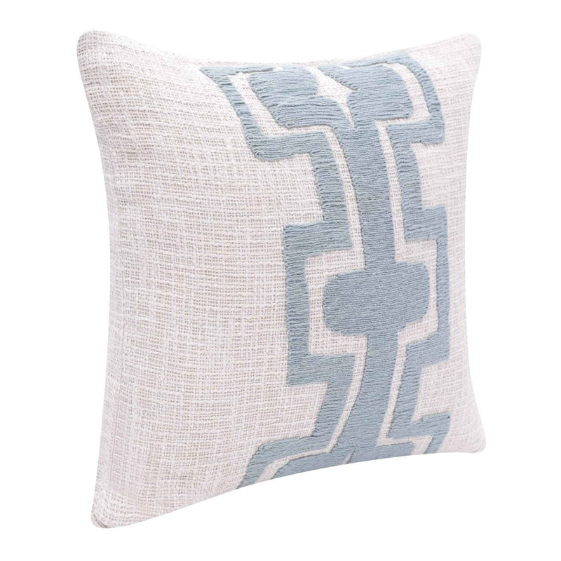 20" X 20" Ocean Blue And Ivory 100% Cotton Geometric Zippered Pillow