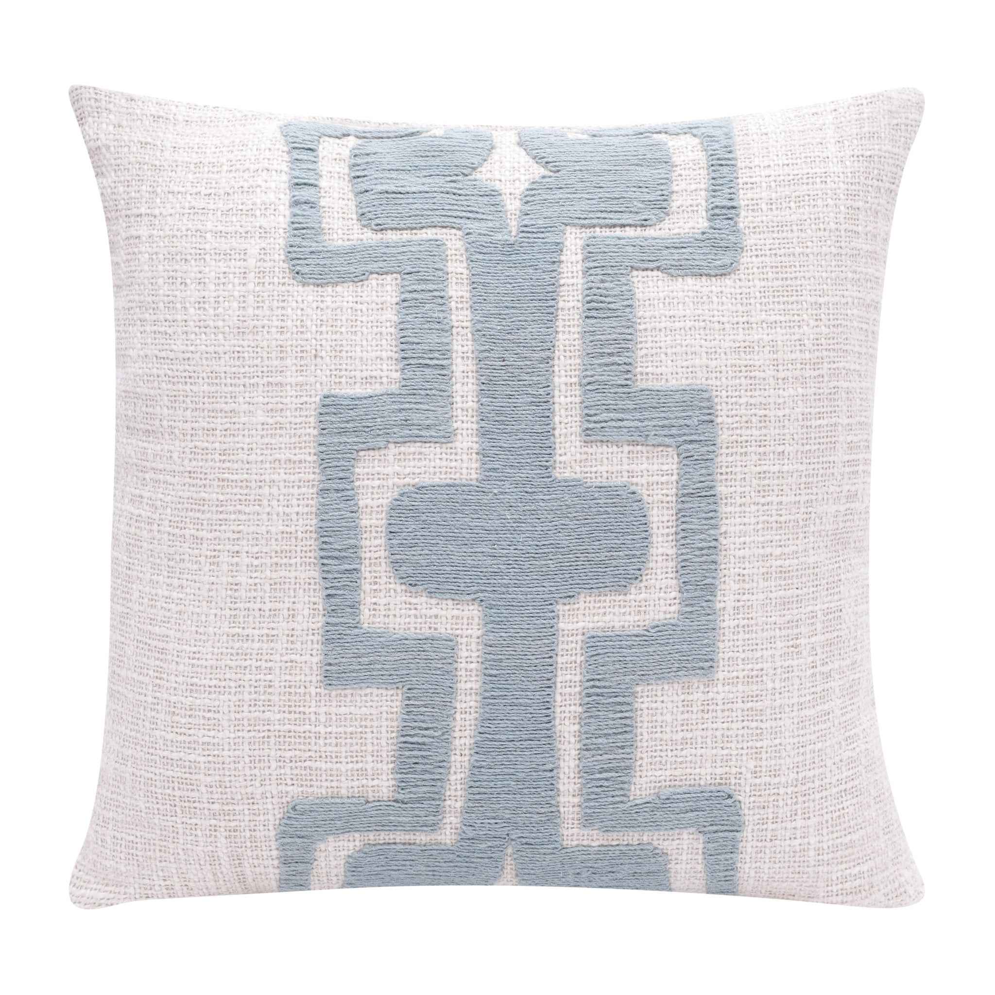 20" X 20" Ocean Blue And Ivory 100% Cotton Geometric Zippered Pillow