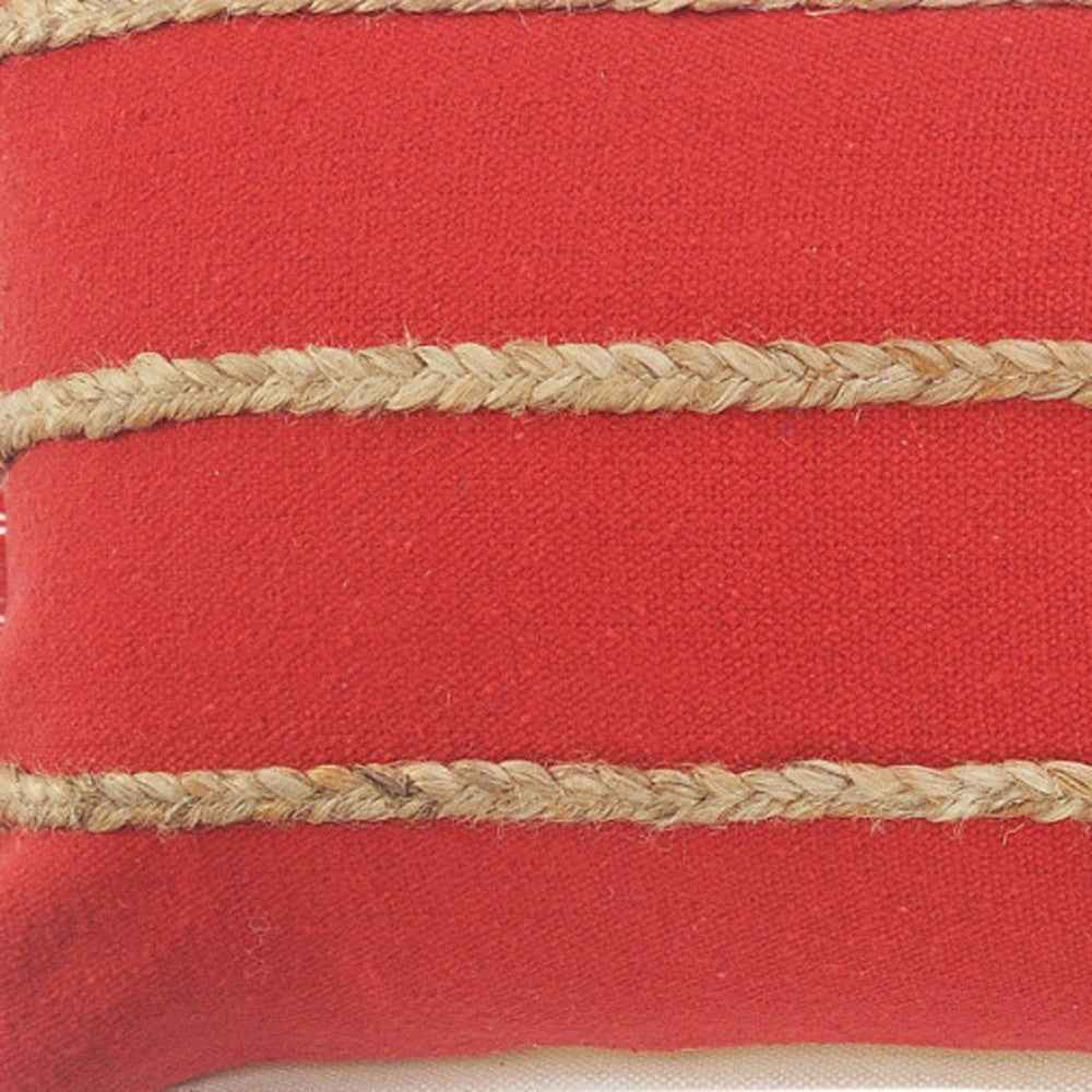 14" X 36" Red And Tan 100% Cotton Zippered Pillow