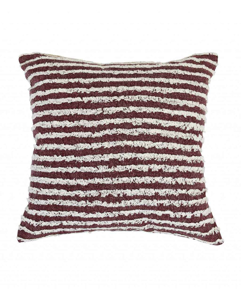 20" X 20" Maroon And Cream 100% Cotton Striped Zippered Pillow