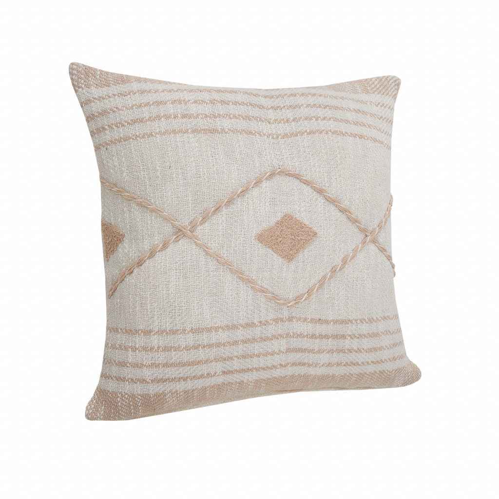 20" X 20" Peach And White 100% Cotton Coastal Zippered Pillow