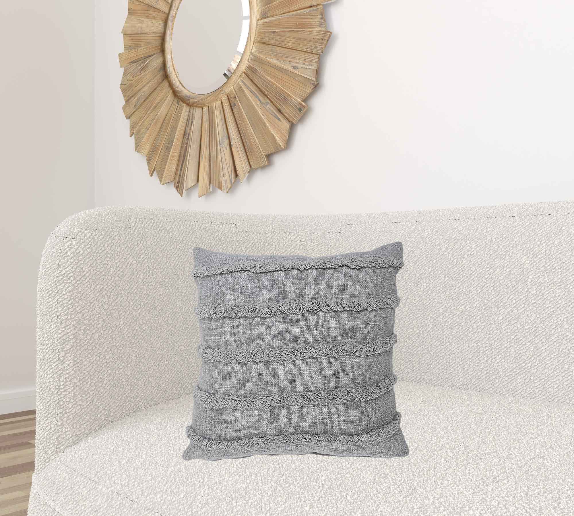 20" X 20" Gray 100% Cotton Zippered Pillow
