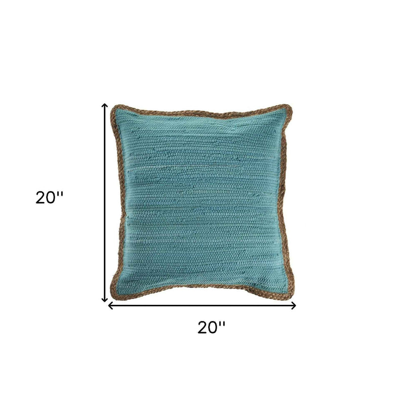 20" X 20" Turquoise Blue And Tan 100% Cotton Zippered Pillow